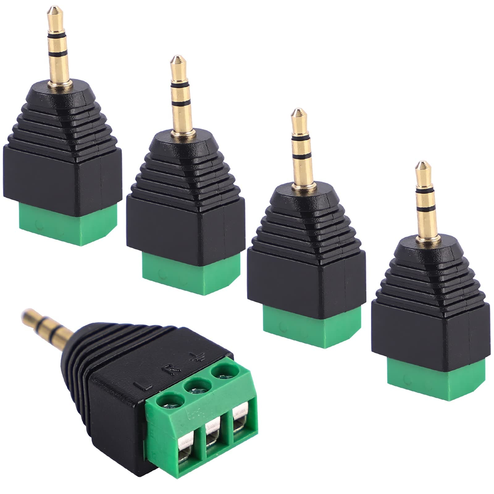 LUTIONS 5pcs 3. 5mm (1/8inches) Stereo Audio Male to AV 3-Screw Terminal Female Phoenix Adapter Connector
