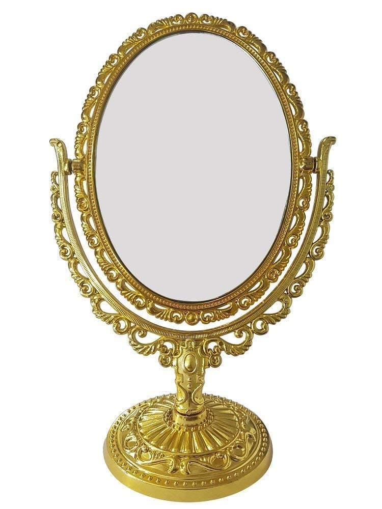 Table Fancy Mirror by M A GIFTS Mirror. H:12.5 * B:8 INCHES. Oval Shaped Mirror (Extra Large Size) (Golden Oval Fancy Mirror XL)