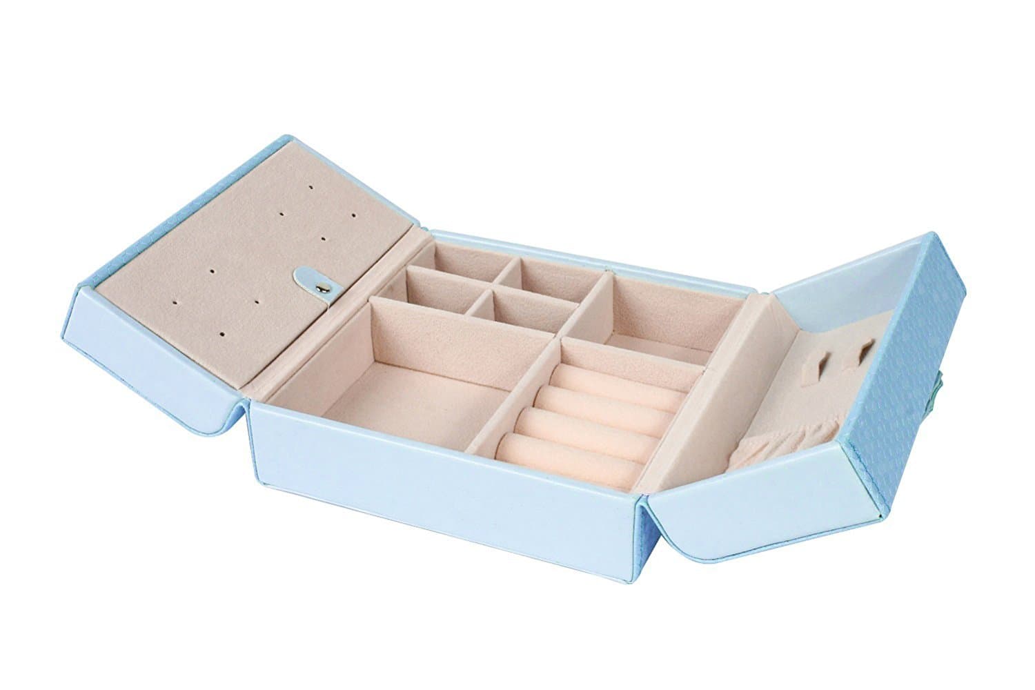 Kenather Leatherette Butterfly Jewellery Box Organiser Case for Storage Travel Gift (Light Blue)
