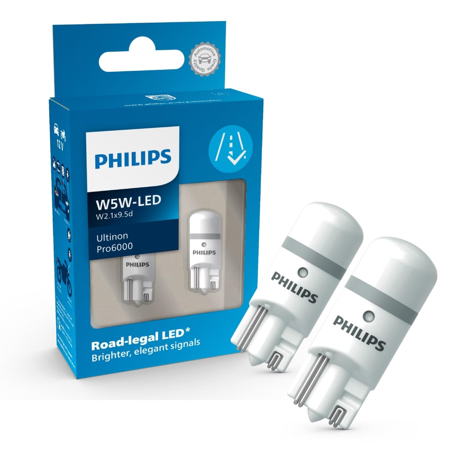 Philips Ultinon Pro6000 W5W T10 LED Car Light with Road Legal, 6000K, Model-Specific Approval as Parking Light/Position Light, Universal Use in Vehicle Interior