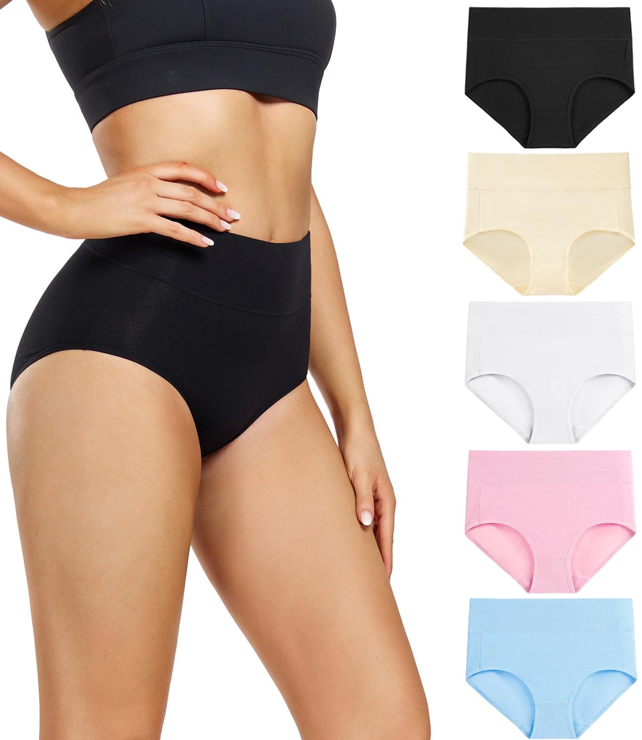 Women's Underpants High Waist Cotton Elastic Panties Postpartum Shorts Pack of 5