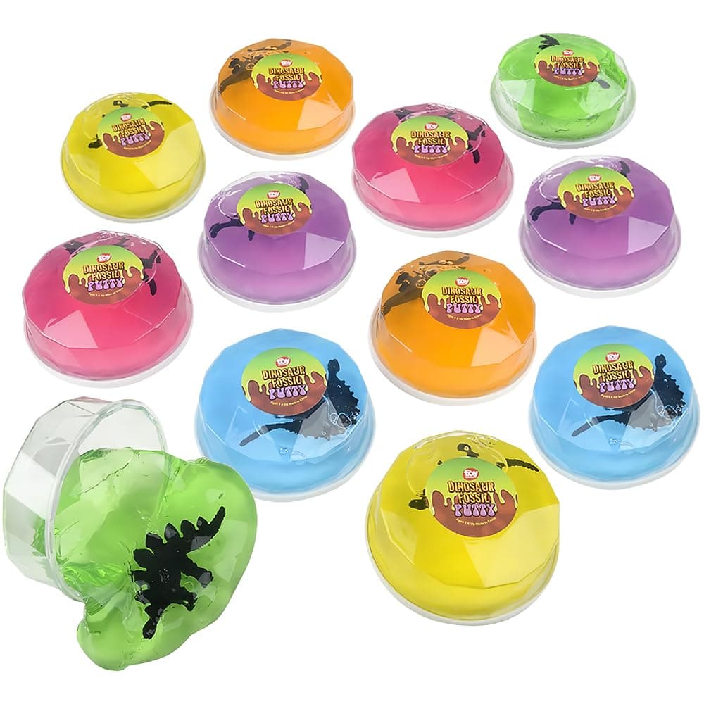 Assorted Color Dinosaur Fossil Themed Slime Putty Containers - Set of 12