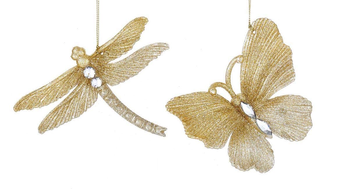 The Bridge Collection Gold Glittered Butterfly & Dragonfly Ornaments, Set of 2 Assorted