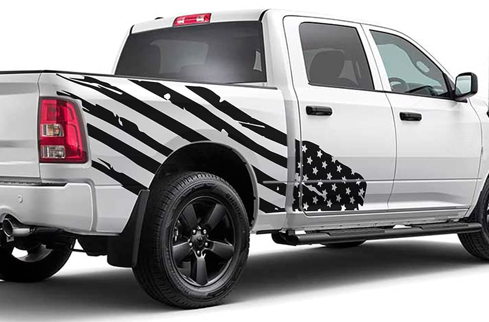 Bed Flag Graphics Vinyl Decals Compatible with Dodge ram 1500 2019 - Present (Black)