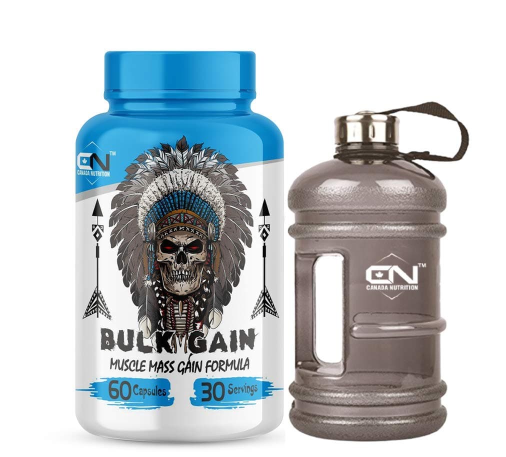 Canada Nutrition Bulk Gain Mass & Weight Gainer Capsule for Fast Weight & Muscle Gain, Daily Muscle Building Weight Lifters Supplement for Muscle Growth, Stamina & Strength- 60 Cap, Free Gallon Shaker