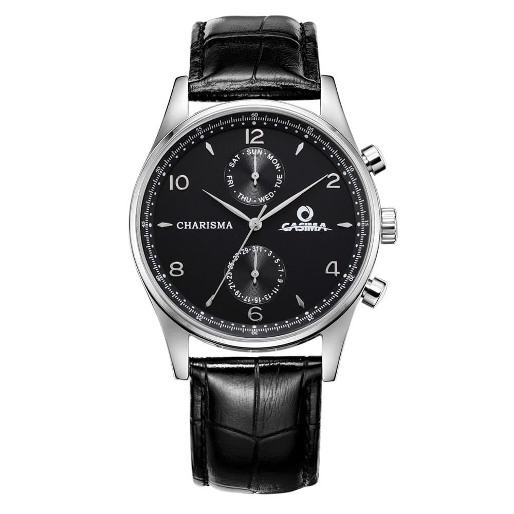 CASIMA Men Classic Business Day Week Double Display Leather Band Quartz Wrist Watches 5113-SL7
