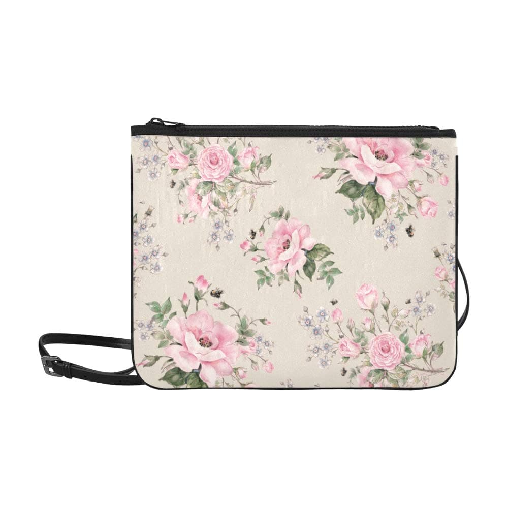 Blooming English Rose Watercolor Pattern Custom High-grade Nylon Slim Clutch Bag Cross-body Bag Shoulder Bag