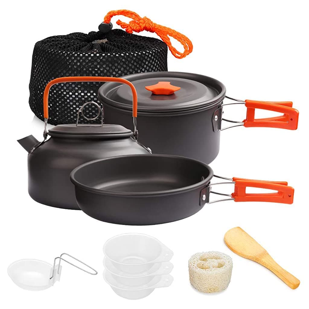 Camping Cookware Set Camping Gear Campfire Utensils Non-Stick Cooking Pot Pan Bowls Lightweight Travel with Storage Bag, Suitable for 2-3 People