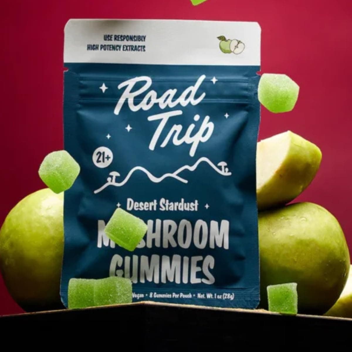 THIS LISTING IS FOR THE FLAVOR- GREEN APPLE EVERY BAG WILL HAVE 8 GUMMIES OF THE GREEN APPLE FLAVOR. Road Trip- Desert Stardust- Mushroom Gummies