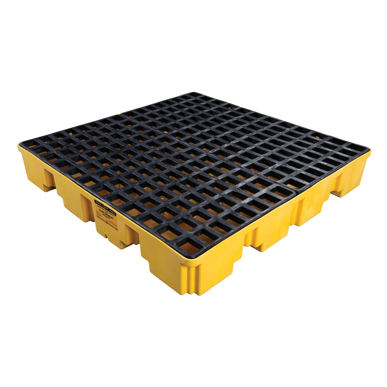 Eagle 4 Drum Spill Containment Pallet with Drain and Forklift Pockets, 51.5"x51.5"x8", 66 Gallon Sump, 8,000 lbs. Load Capacity Secondary Containment Pallet, Made in USA, Yellow, 1645