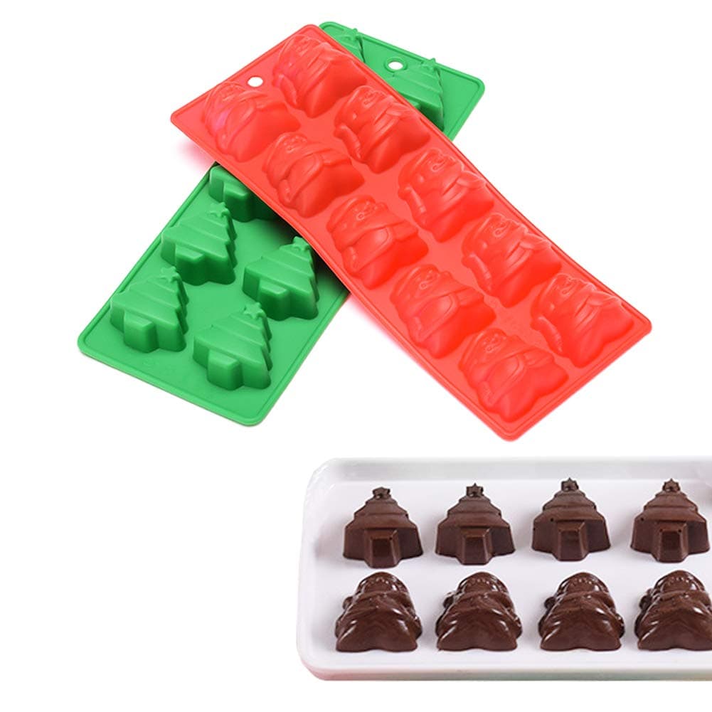 Chocolate Molds Christmas Tree Candy Molds Jelly Mold Silicone Xmas Tree and Santa Claus Shape 10 Holes of 2 PCS BPA Free