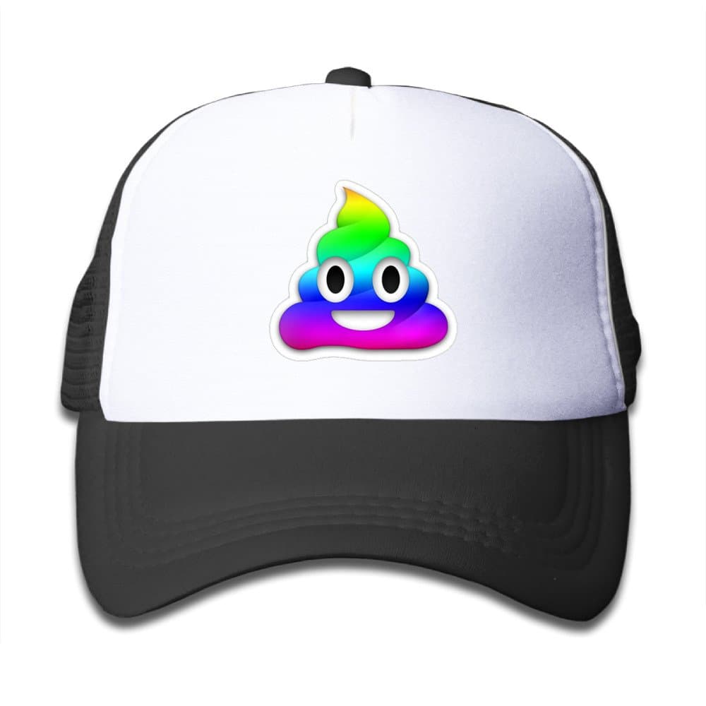 Kids Rainbow Smiling Poop Emoji Trucker Mesh Baseball Cap Hat Trucker Hats Black