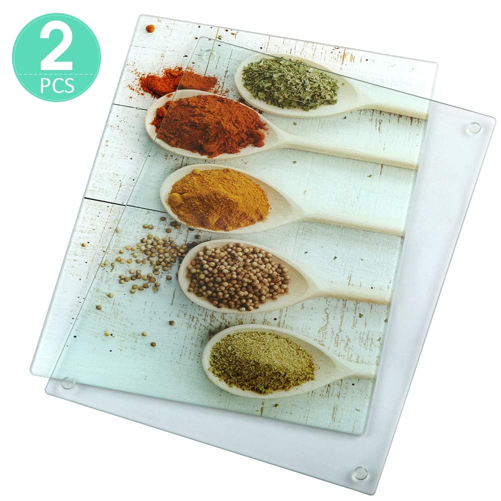 Tempered Glass Cutting Board Set of 2, Long Lasting Clear Glass and Kitchen Art Glass Cutting Board Modern Decorative, Non-Scratch, Heat Resistant, Shatter Resistant, 11.8 x 15.8 Inch