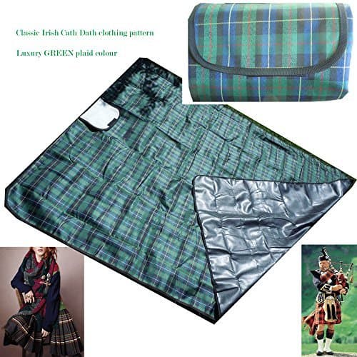All Purpose Durable Outdoor Picnic Blanket Camping Mat Moisture Resistant Polyester Top, Back Side Sand, Waterproof and Stains-Resistant PVC Underside Lining Scotland Green Colour