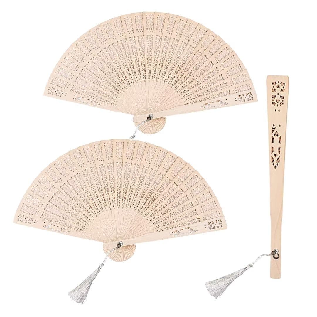 3 PCS Wooden Folding Fans Handheld Vintage Wood Hand Fan Foldable Chinese Sandalwood Fans with Tassels for Women Wedding Favors Baby Shower Party Gift