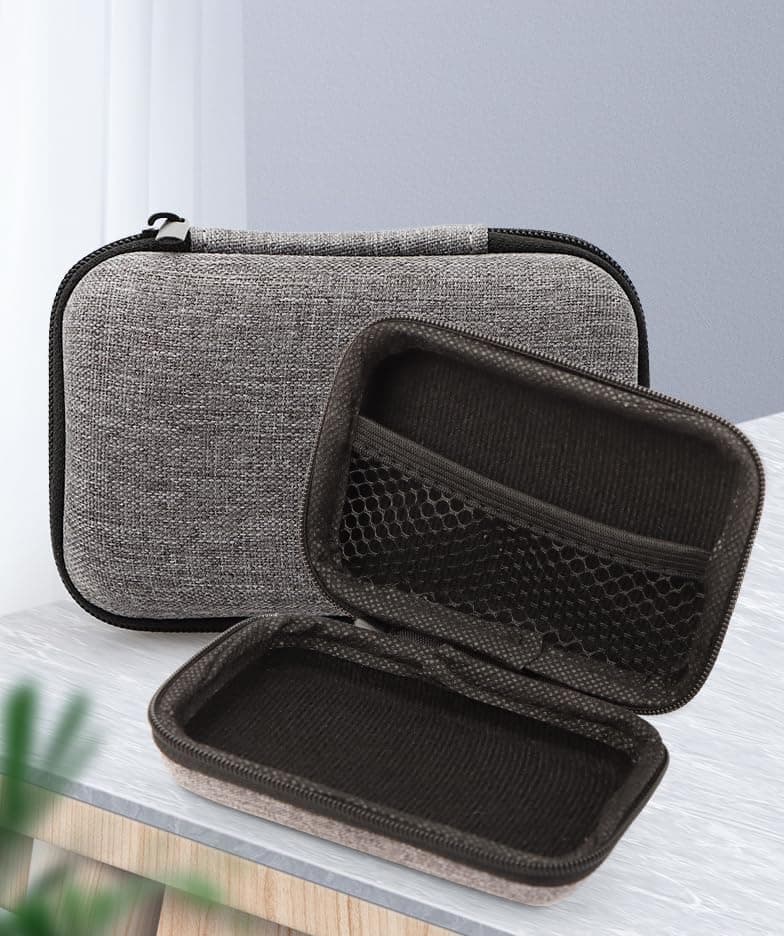 Earphone Carrying Case Bag Mini, Multi-Purpose Pocket Storage Travel Organizer for for Earphones, Headset, Pen Drives, SD Cards, Soft Fabric, Mesh Pocket, Black
