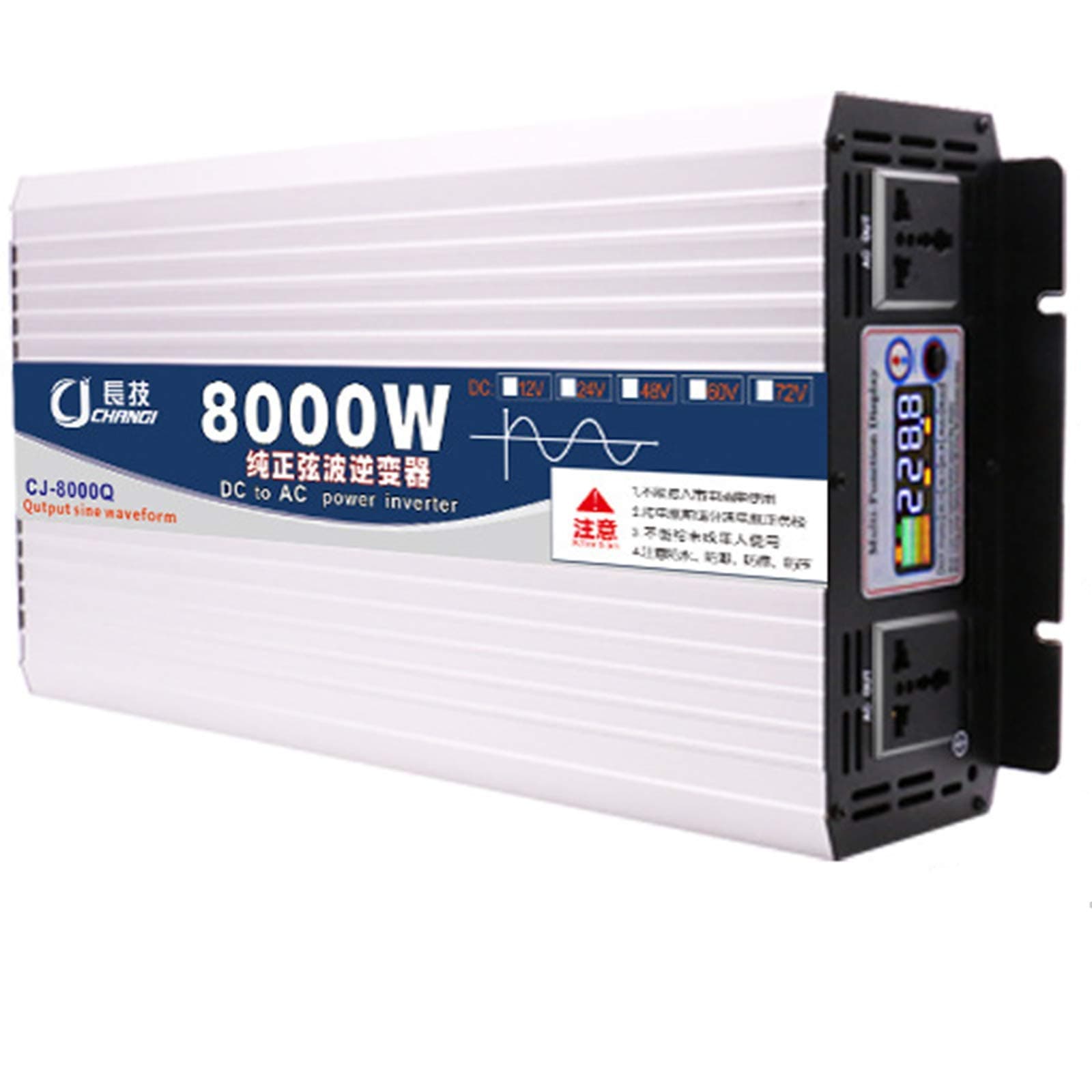 8000W Power Inverter Dc 12v/24V/48V/60V to Ac 110V/220v Car Power Inverter 2 Universal Socket+Smart Color Screen Pure Sine Wave Power Inverter,12vTo220v