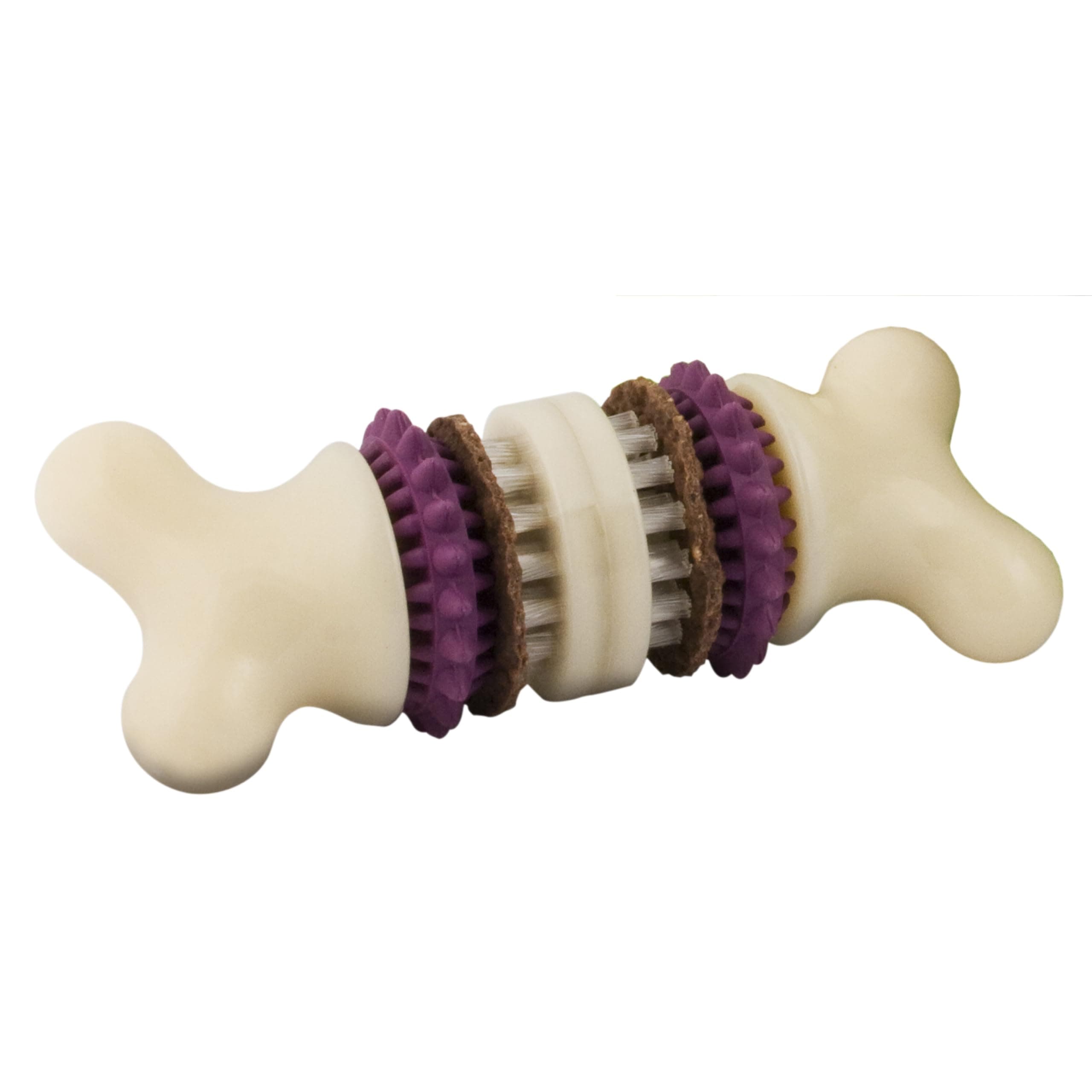 PetSafe Busy Buddy Bristle Bone - Chew Toy for Dogs - Boredom Relief & Dental Care - Durable Nylon Build with Rubber Nubs - Includes Treat Ring Refills - Dishwasher Safe Design