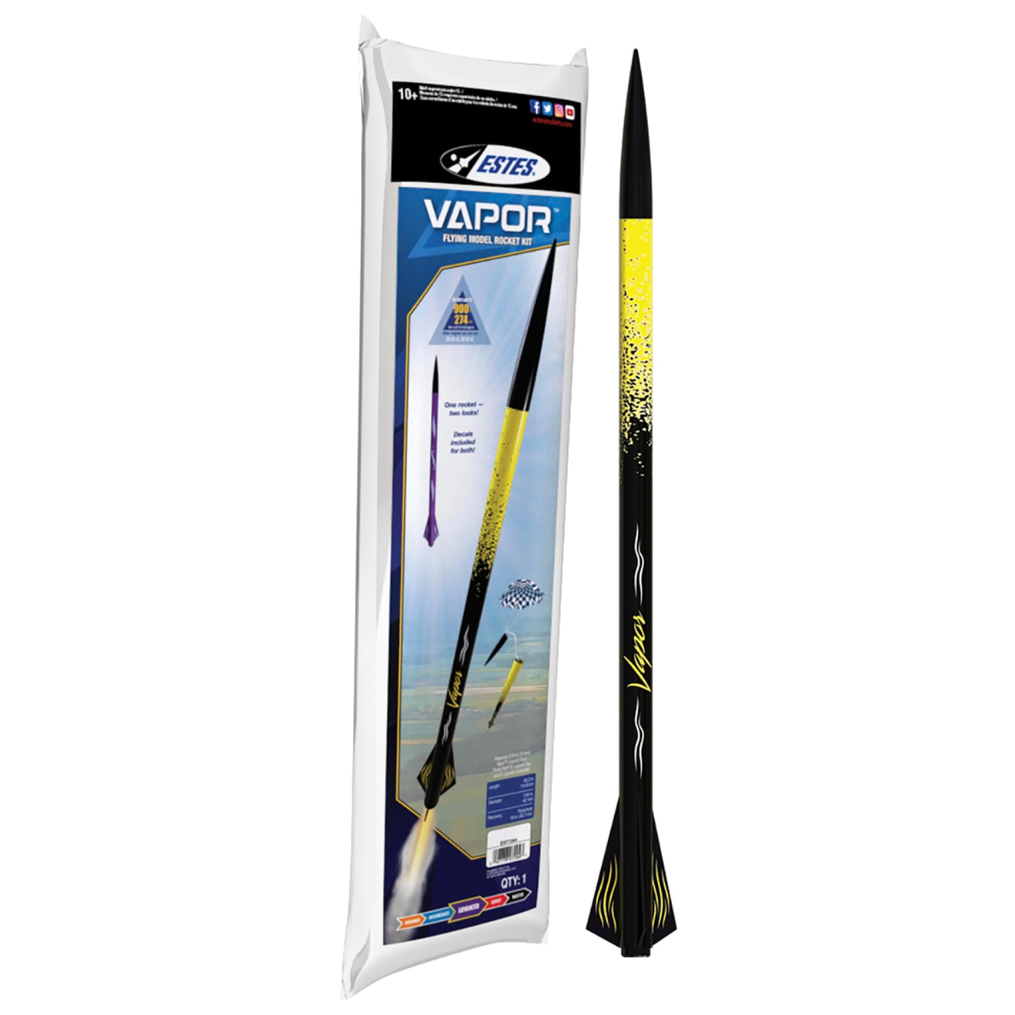 Vapor Flying Model Rocket Kit 7294 | Advanced Build, Black/Yellow & Black/Purple