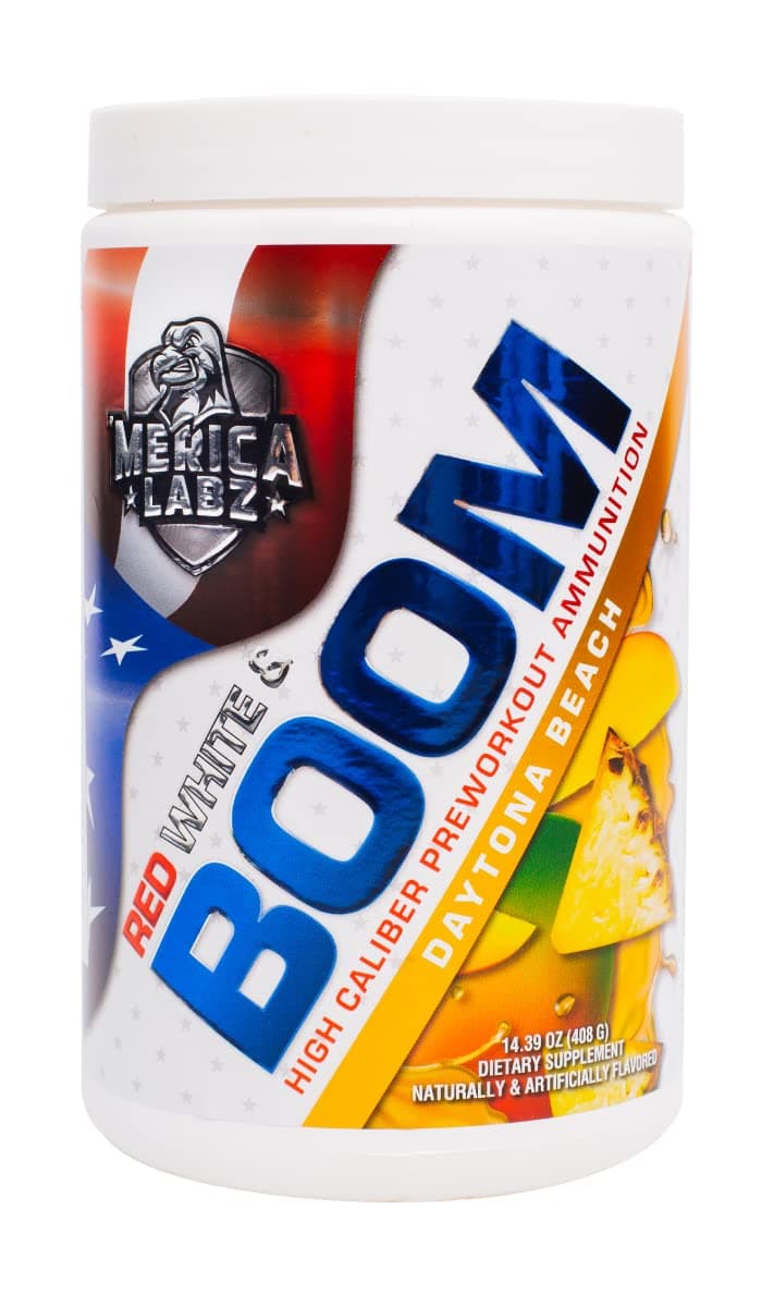 'Merica Labz Red, White, and Boom, High Caliber Pre Workout with VasoDrive-AP®, 350mg Caffeine, Max Energy, Pump and Focus, Increased Blood Flow and Muscle Volume, 20 Servings (Daytona Beach)
