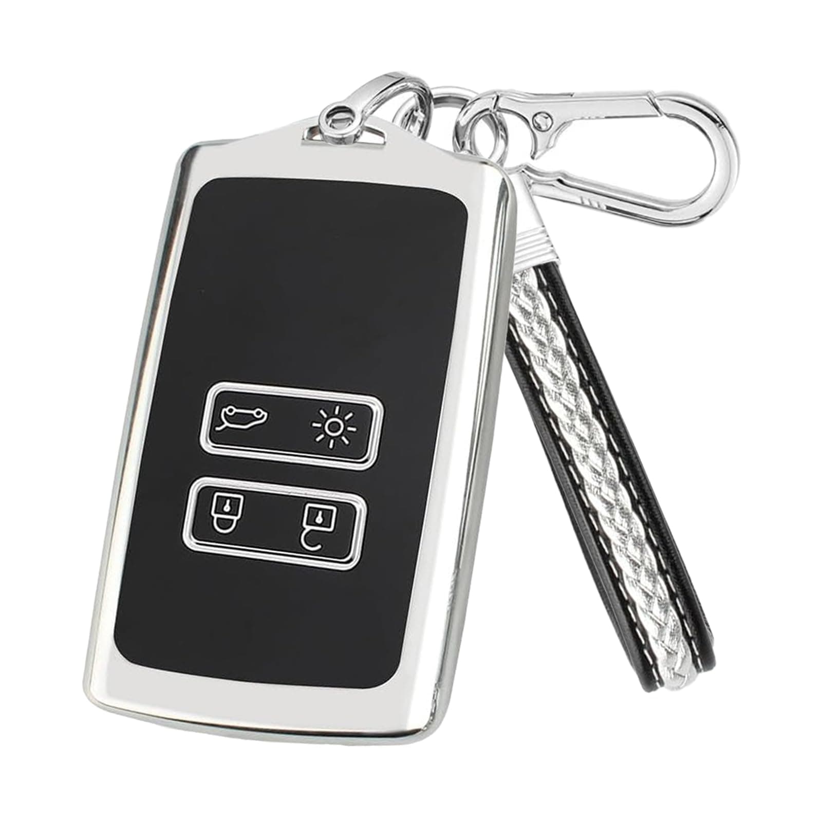 INBOLM Car Key Cover for Renault,Car Key Case TPU Silicone Key Shell 4 Buttons Remote Control Replacement Protection Fob Cover Compatible with Clio/Megane/Kadjar/Captur with Keychain - Silver