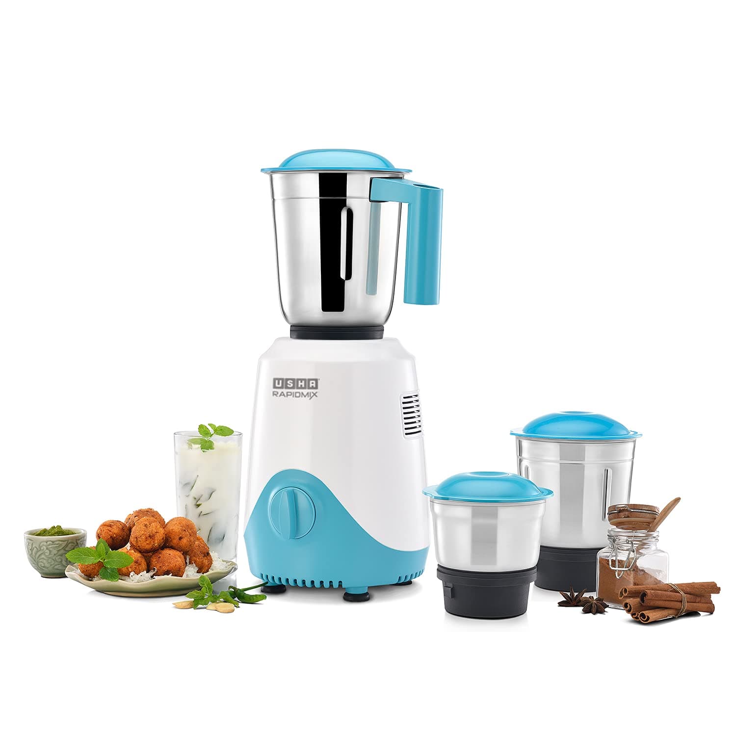 USHA RapidMix 500-Watt Copper Motor Mixer Grinder with 3 Jars and 5 Years Warranty(Sea Green/White)