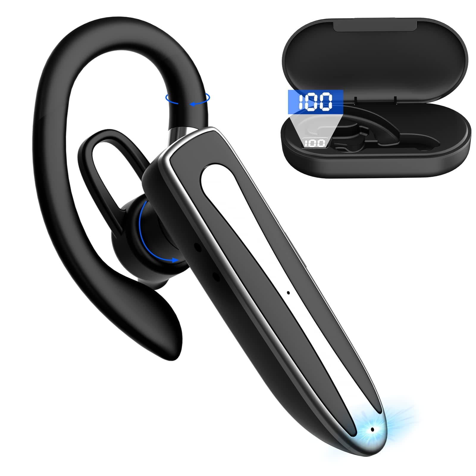 Obbug Bluetooth Headset for Cell Phone, Wireless Bluetooth 5.1 Earpiece Single-Ear Headset Hands-Free Earphones,in Mic with Charging Case, for Office Driving Calling Compatible Android/iPhone.