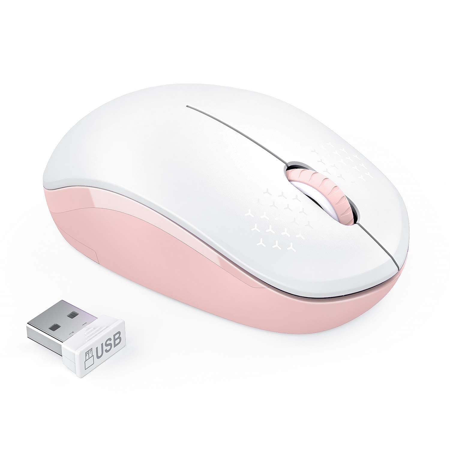 seenda Wireless Mouse for Laptop, 2.4G Noiseless Mouse with USB Receiver - Optical Tracking Portable Computer Mice for Chromebook, PC, Tablet, Windows System, 24 Months Battery Life - Pink & White