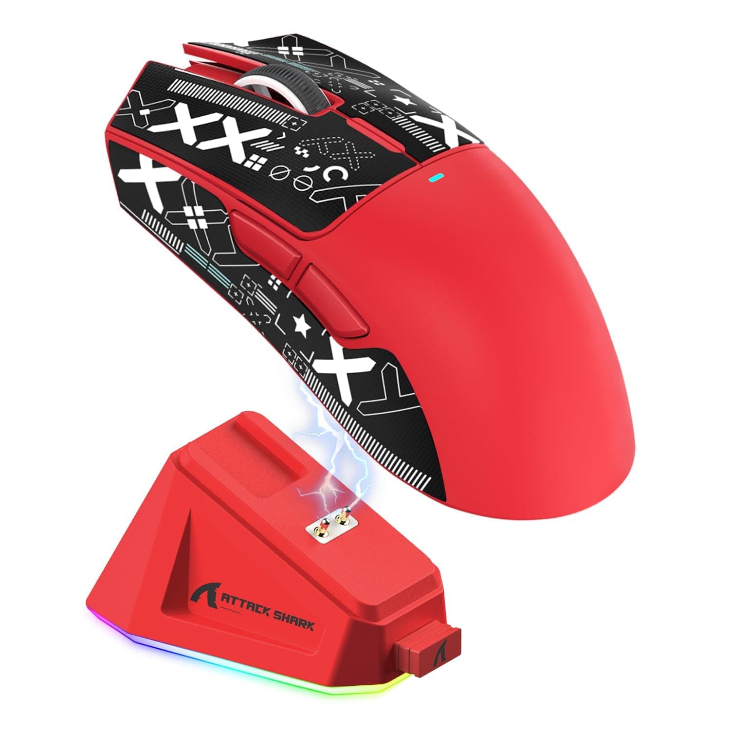 Attack Shark X11 59g Superlight Wireless Gaming Mouse with Grip Tape, RGB Charging Dock，BT/2.4G Wireless/Wired Pc Mouse, 22000 DPI,5 Programmable Buttons for Pc/Mac(Red)
