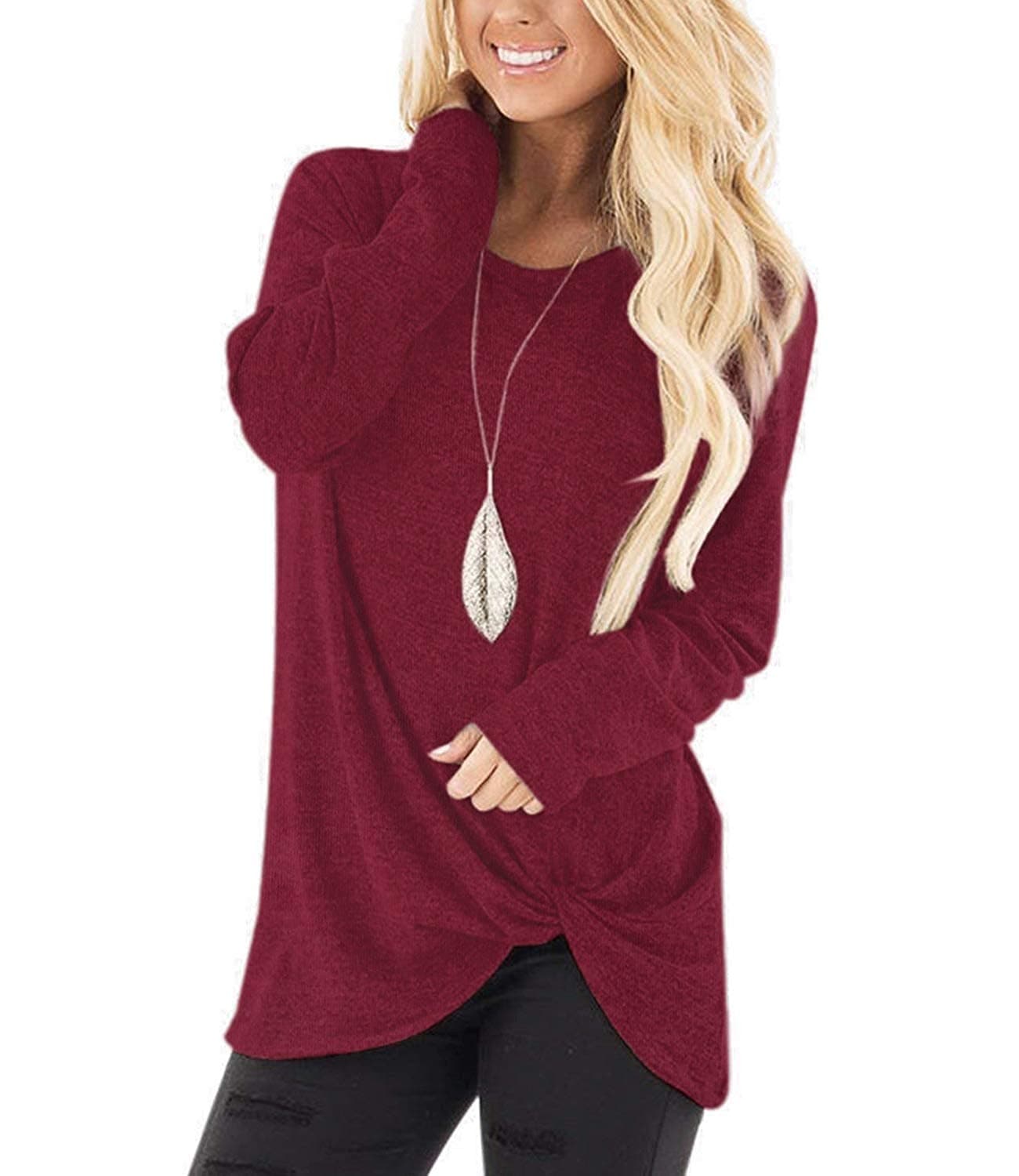 Xpenyo Women's Long Sleeve Tops Twisted Sweatshirt Loose T Shirt Blouses Tunic Tops