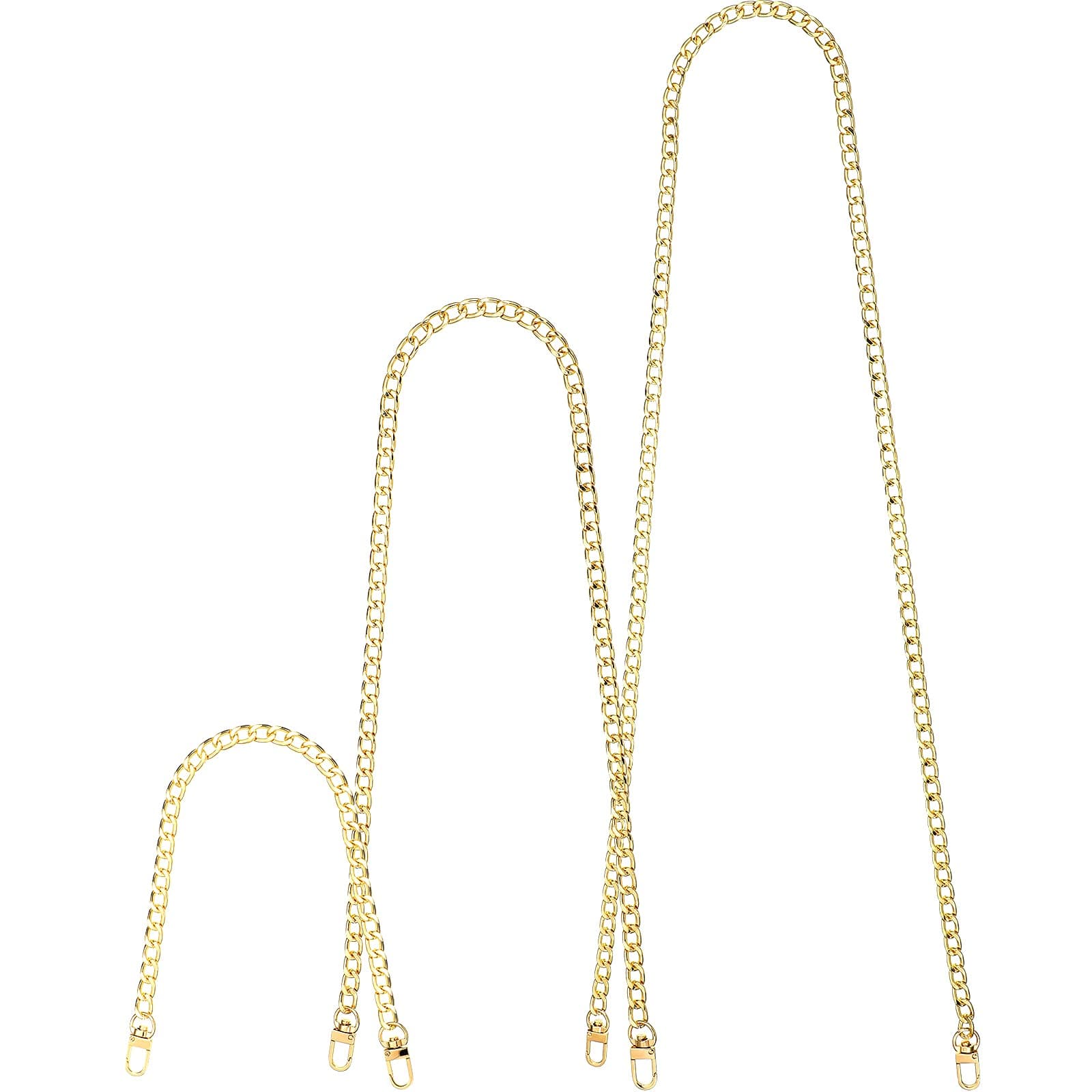 Waydress Replacement Purse Chain Strap Flat Iron Bag Chains Shoulder Straps Purse Link, with Metal Slide Hook Buckles for DIY Handbags Craft, 47.2'' 31.5'' 15.7''(Classic Style,Gold)