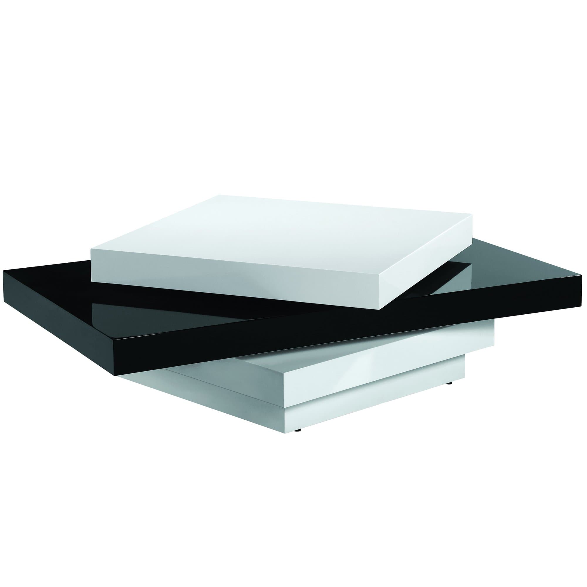 Armen Living Modern Swivel Coffee Table with and Black and White Gloss Finish