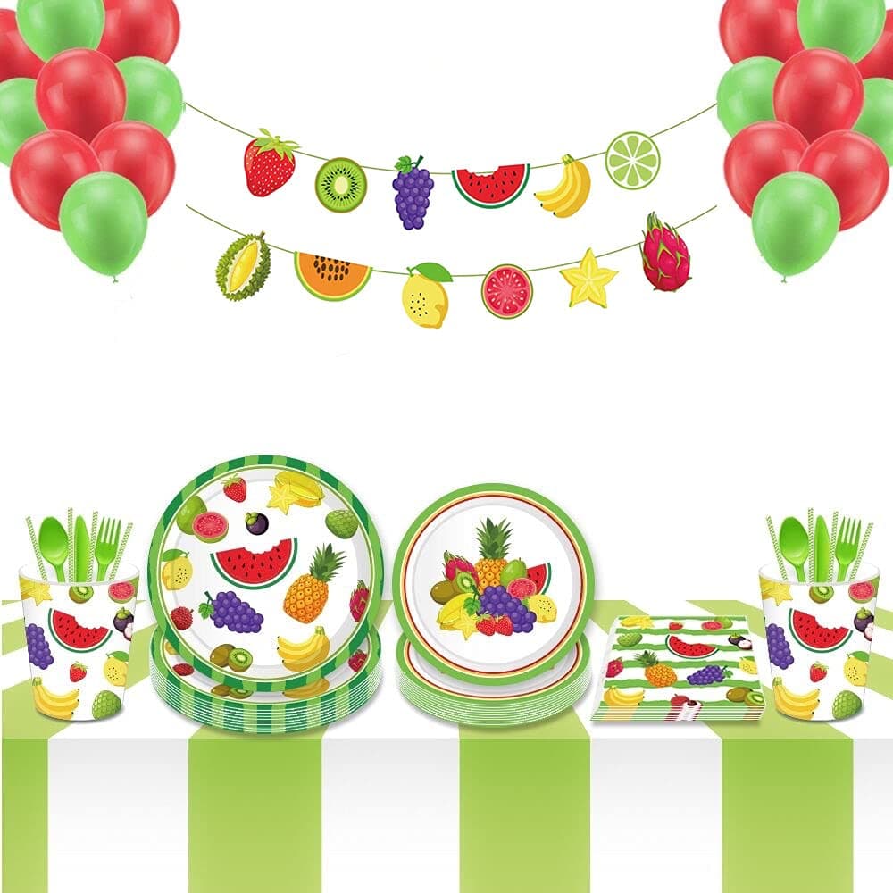 Tutti Frutti Party Supplies–Serves 16–Includes Paper Plates,Desrt Plates,Cups,Napkins,Balloon and Straw for Tropical Fruit Party,1st Birthday,Baby Shower,Picnic(151Pcs)