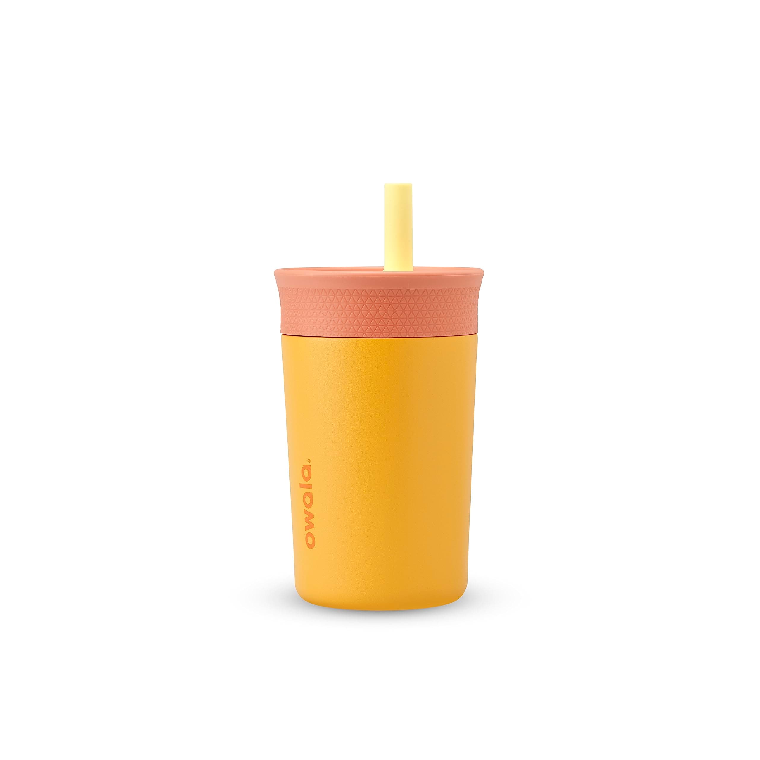 Kids Insulation Stainless Steel Tumbler with Spill Resistant Flexible Straw, Easy to Clean, Kids Water Bottle, Great for Travel, Dishwasher Safe, 12 Oz, Peach and Yellow (Picnic)