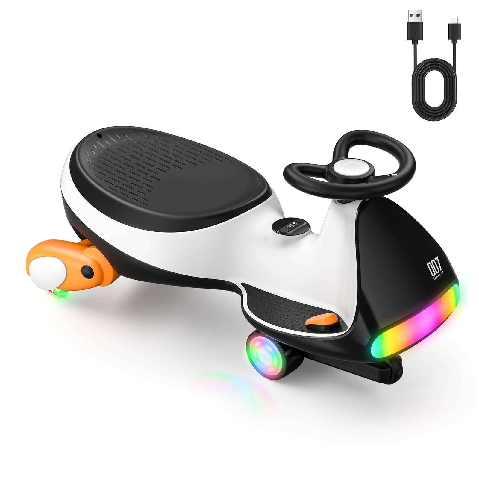 FanttikRide N7 Ultra Electric Wiggle Car with Pedal, Rechargeable Battery, MagicMute, 2 in 1 Swing Car, 2 Speed, 9 Color Mode, Digital Display, Bluetooth, for Ages 3 and Up, 150 Lbs, Penguin Black