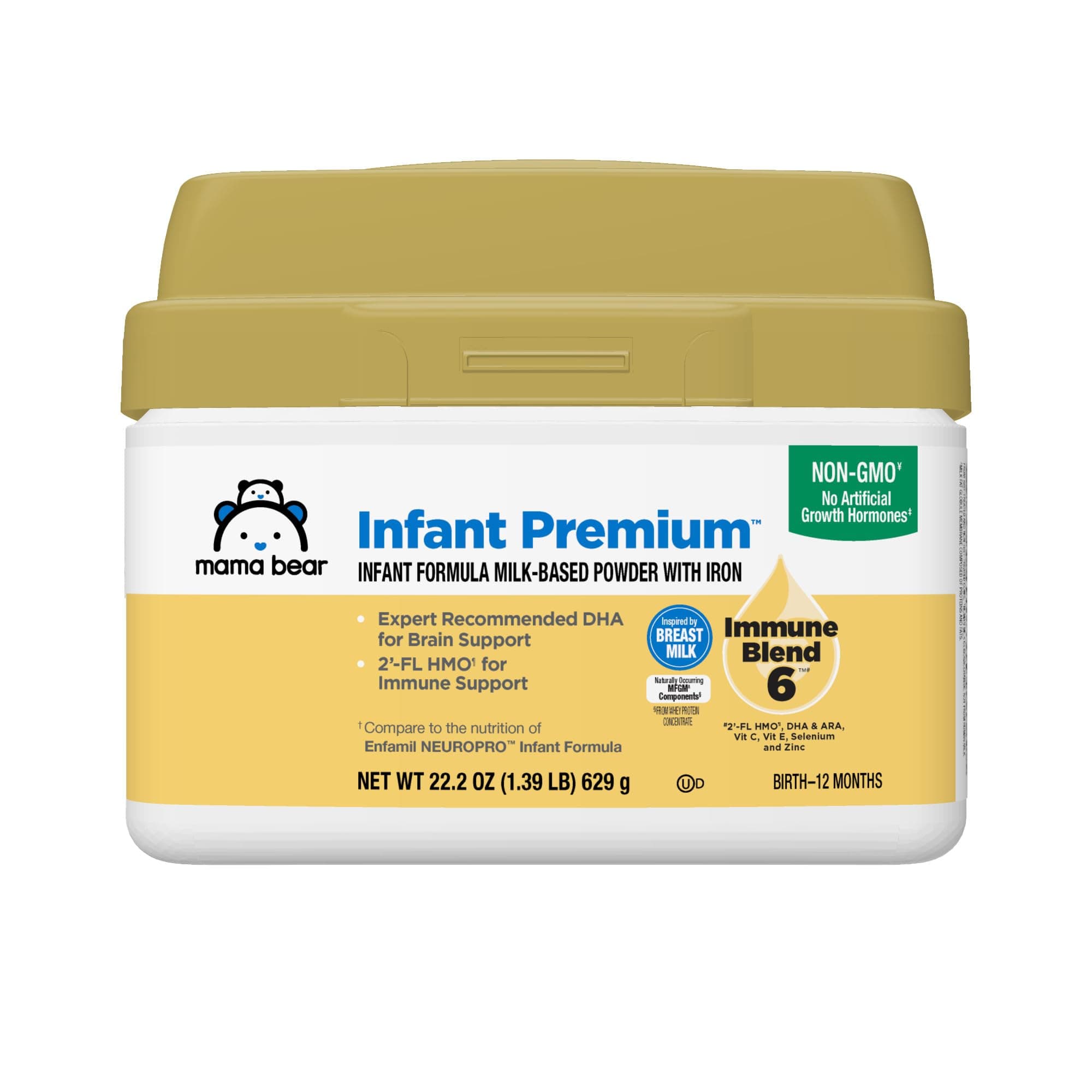 Amazon Brand - Mama Bear Infant Milk-Based Baby Formula Powder with Iron, 2'FL HMO, Omega-3 DHA and Choline, Brain, Growth, Immunity, Non-GMO, 1.39 pound (Pack of 1)