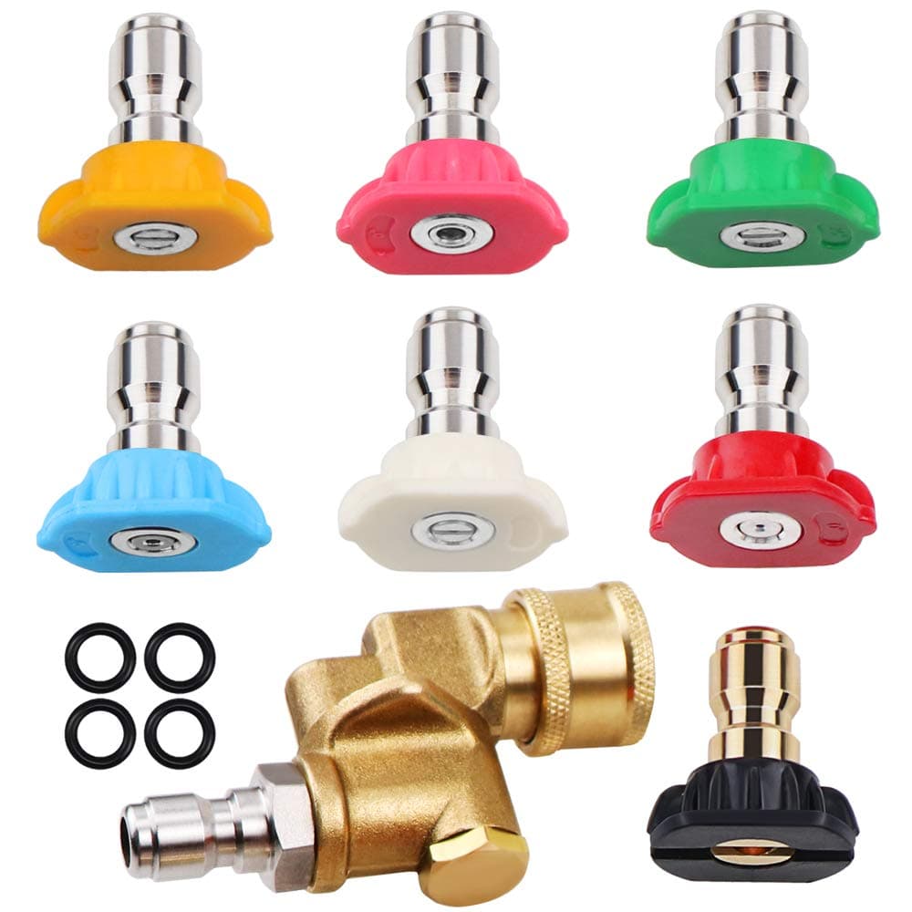 Yotako 7 Pcs Pressure Washer Nozzles, Replacement Multiple Degrees Power Washer Spary Nozzle Tips,Quick Connecting Pivoting Coupler,4 O-Rings,1/4 inch(2.5GMP),4500 PSI