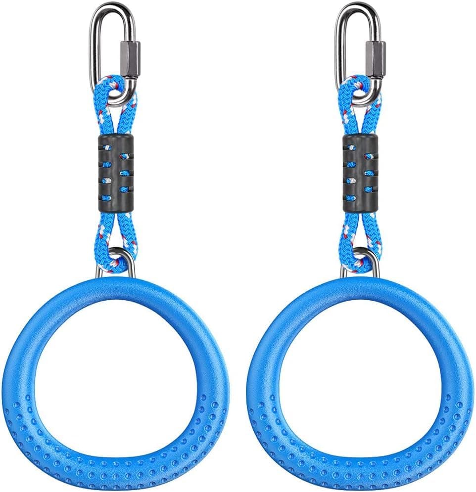Trapeze Ring, 2 Pack Gym Ring Round Monkey Bar Handle Grip with Carabiner for Outdoor Swing Set/Climbing Frame/Obstacle Course/Pullup/Olympic Training Indoor Activity