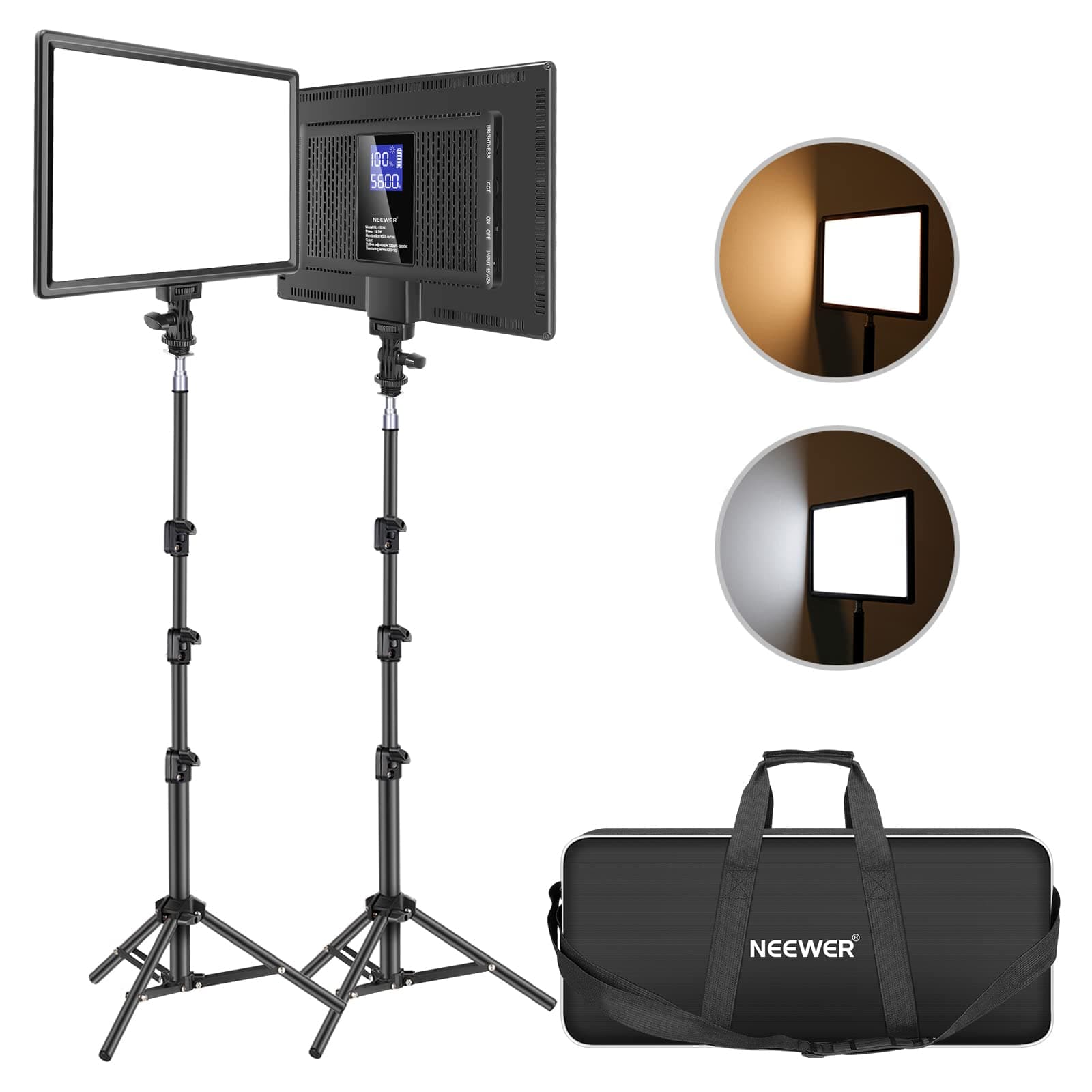 Neewer LED Video Lighting Kit with 70inch Light Stand, 2-Pack 384 LED Soft Video Light, Built-in Lithium Battery 3200K-5600K CRI 97+ Ultra-thin On Camera Light Panel for YouTube Photography Shooting