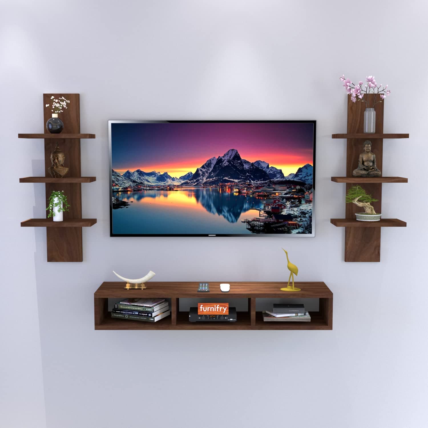Furnifry TV Entertainment Unit for Living Room/TV Stand Wall Mount/Engineered Wood TV Panel/Set-Up Box Holder/TV Unit for Home/Wooden TV Entertainment Unit/TV Cabinet for 43 inch TV (Brown)