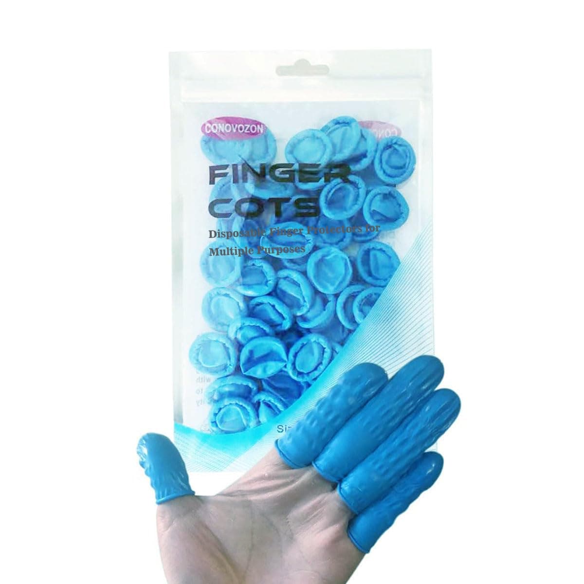 Large Disposable Nitrile Finger Cots, Non-allergenic No Powder Finger Protectors， Suitable for Beauty, Manicure, Massage,Electronic Repair 100 pcs(Blue)