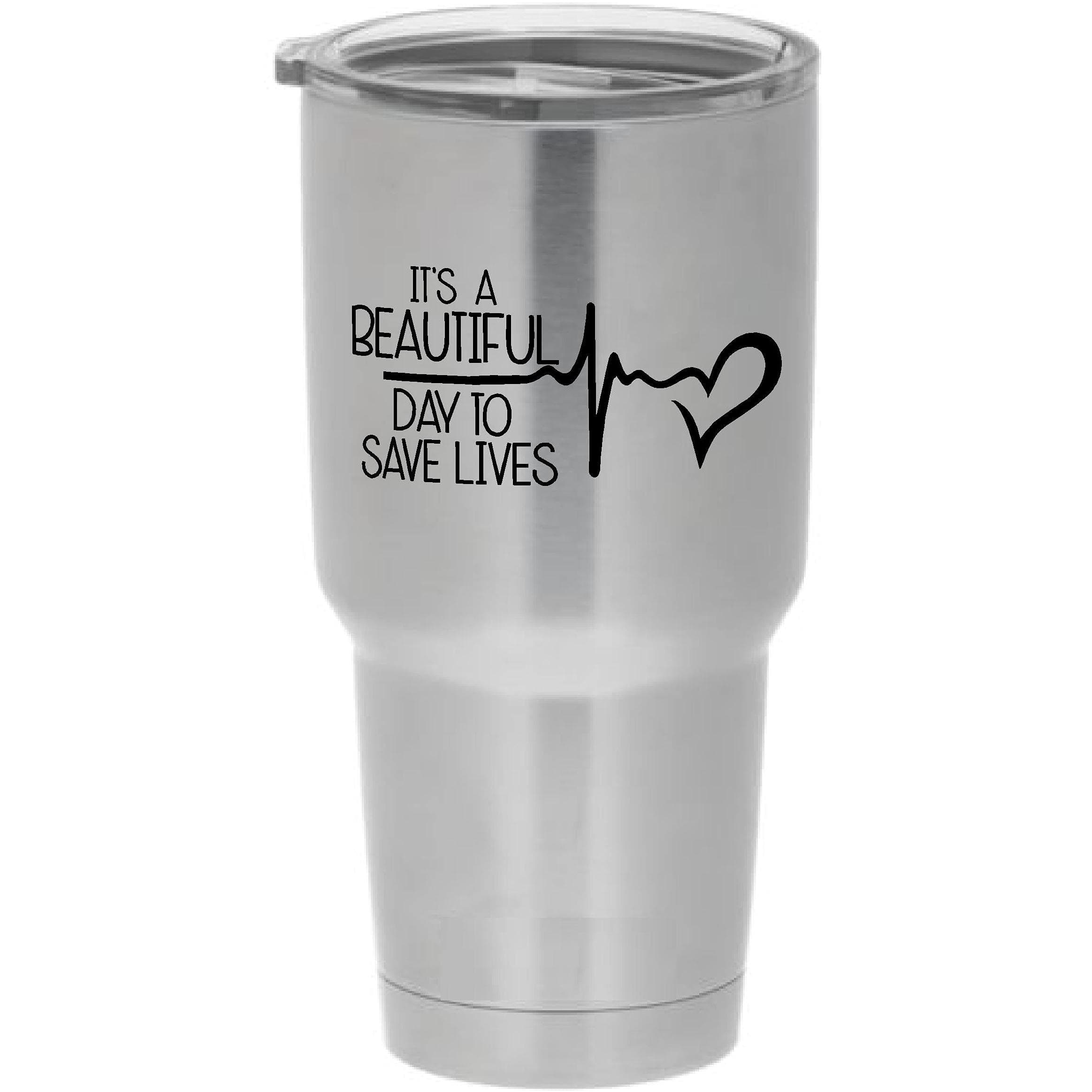Cups drinkware Tumbler Sticker - It's a Beautiful Day to Save Lives - Derek Sheperd Inspirational Cool Sticker Decal Sticker ONLY