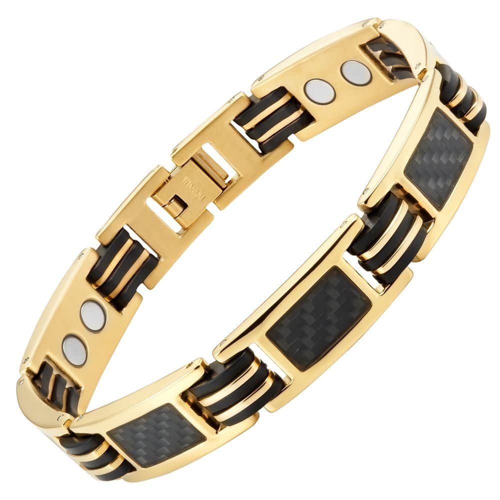 Carbon Fiber Titanium Magnetic Bracelet Gold Tone Size Adjusting Tool and Gift Box Included, 8.5, Titanium, no gemstone