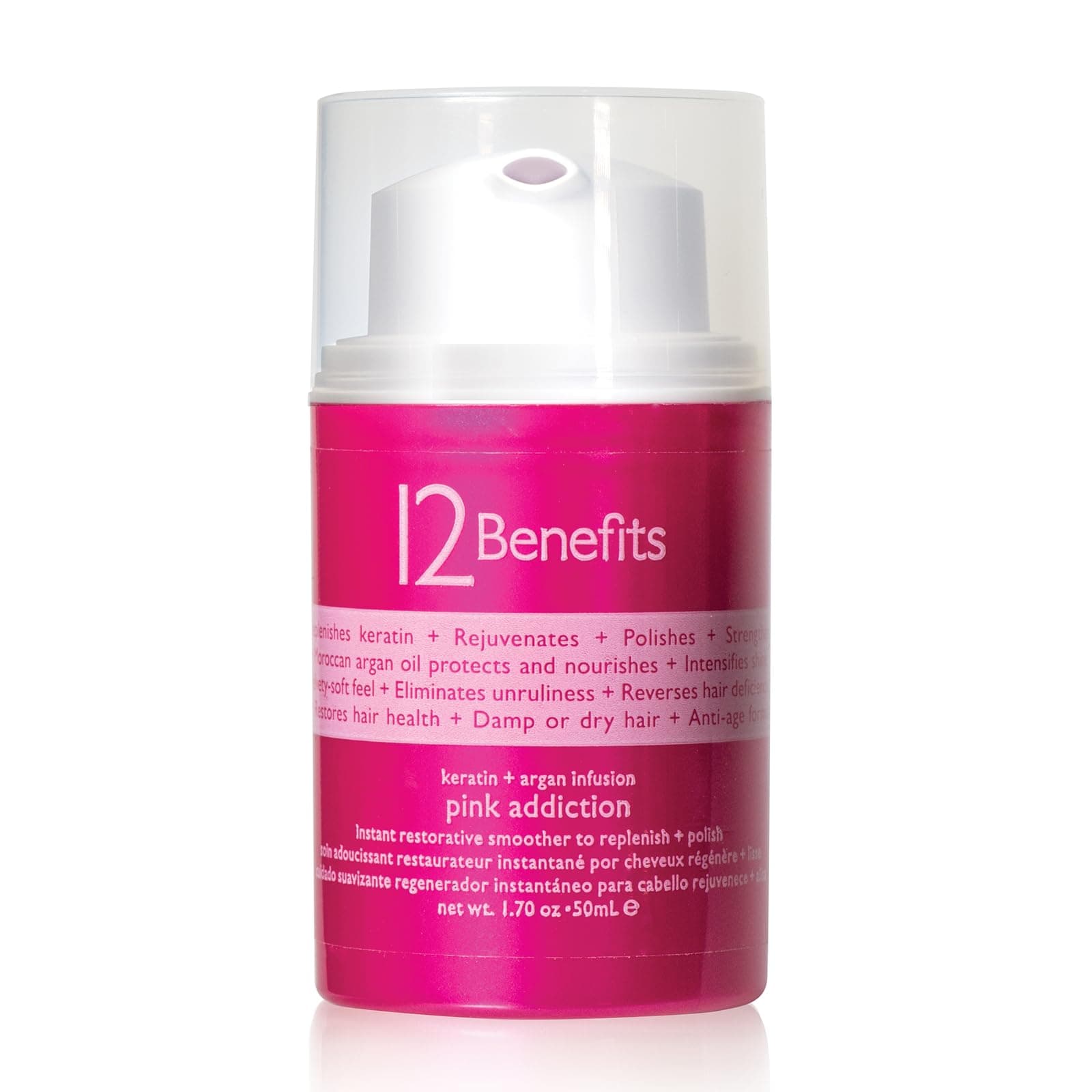 12 Benefits Pink Addiction Balm - 1.7 Fl Oz, Keratin + Argan Oil Hair Cream for Blow/Air Dry, Frizz Free Styling, Smooths, Strengthens, and Rejuvenates Hair