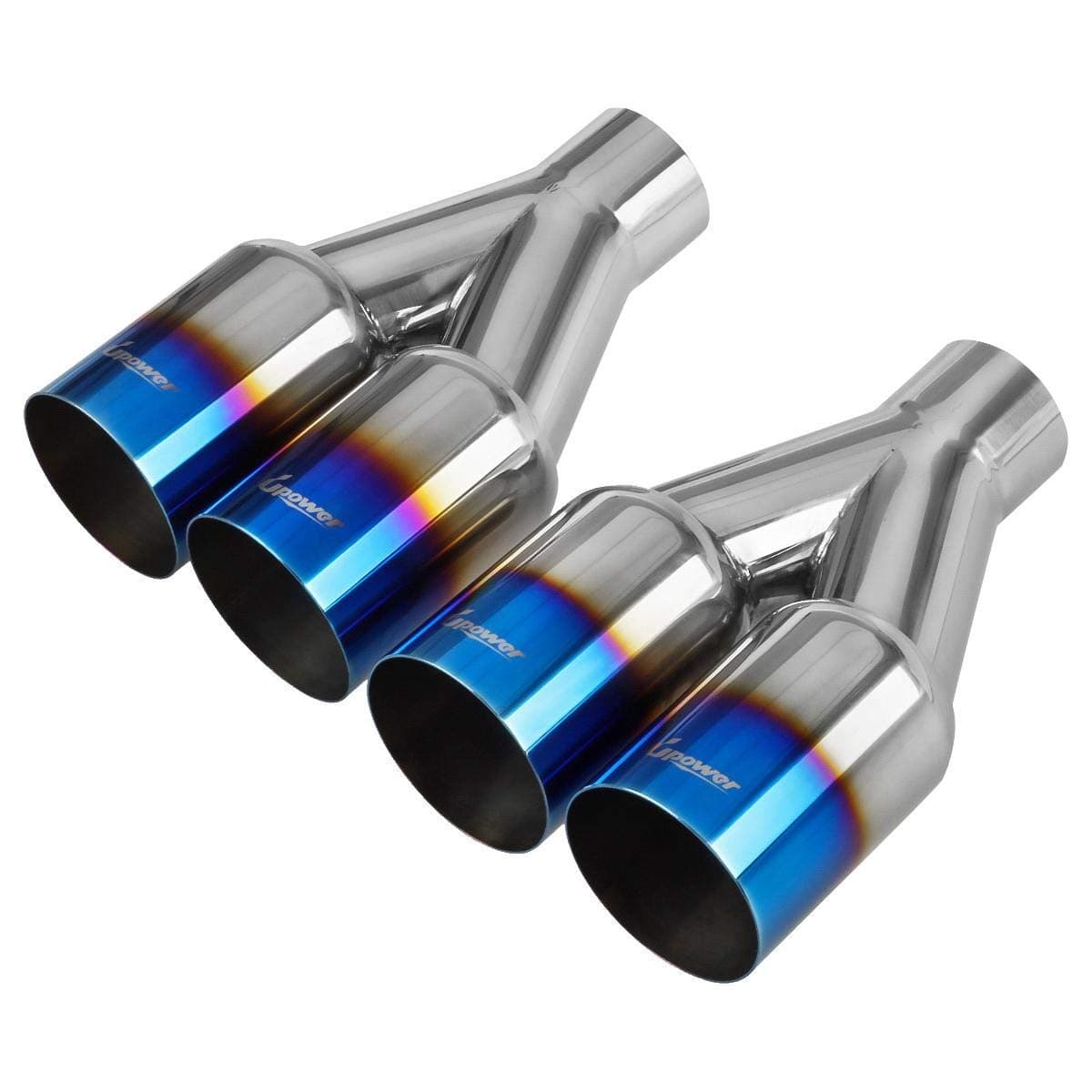 Upower Dual Exhaust Tip 2.5 Inch Inlet 3.5 Inch Outlet 2.5" to 3.5" Diesel Exhaust Tailpipe Blue Burnt 304 Polished Stainless Steel 10.5" Long Weld-on Exhaust Tail Pipe Pack of 2
