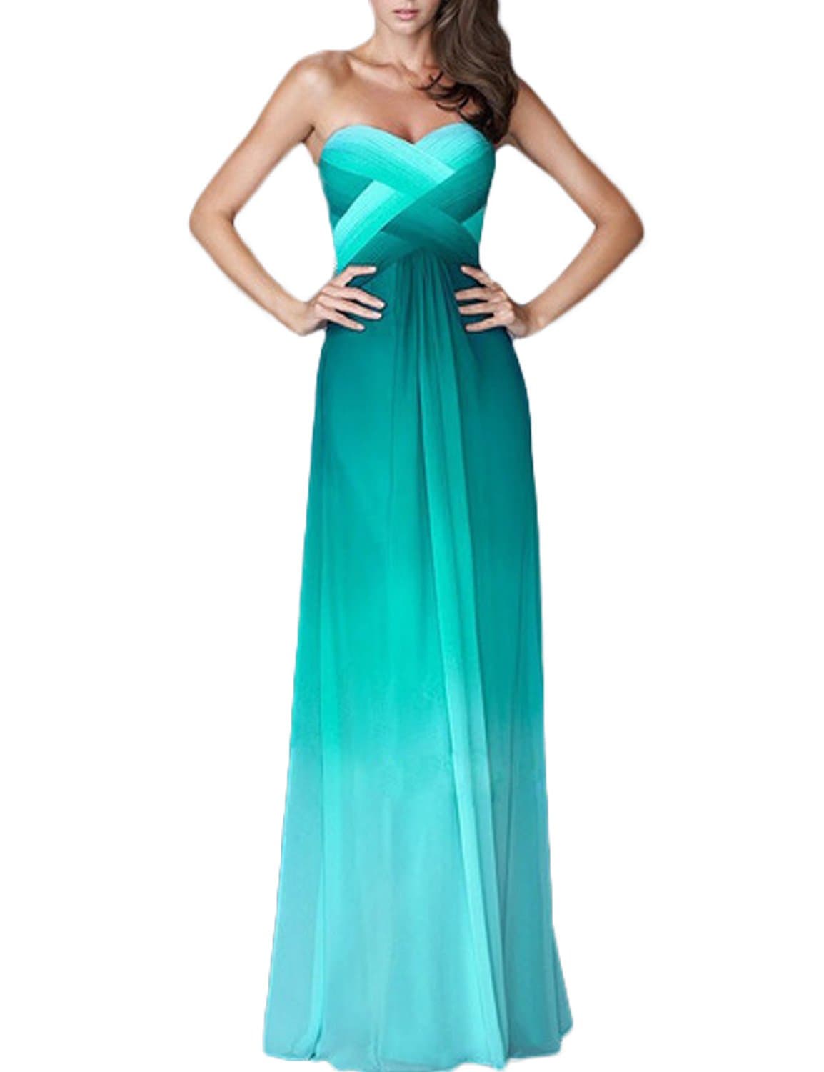 Women's Prom Dresses Sweetheart A line Chiffon Gradient Color Size 0 US Green