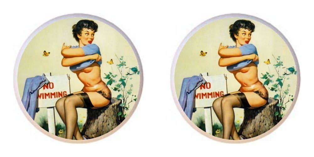 SET OF 2 KNOBS - Pinup Girl Pose #022 - Pinup Calendar Girls Classic Vintage-look - DECORATIVE Glossy CERAMIC Cupboard Cabinet PULLS Dresser Drawer KNOBS