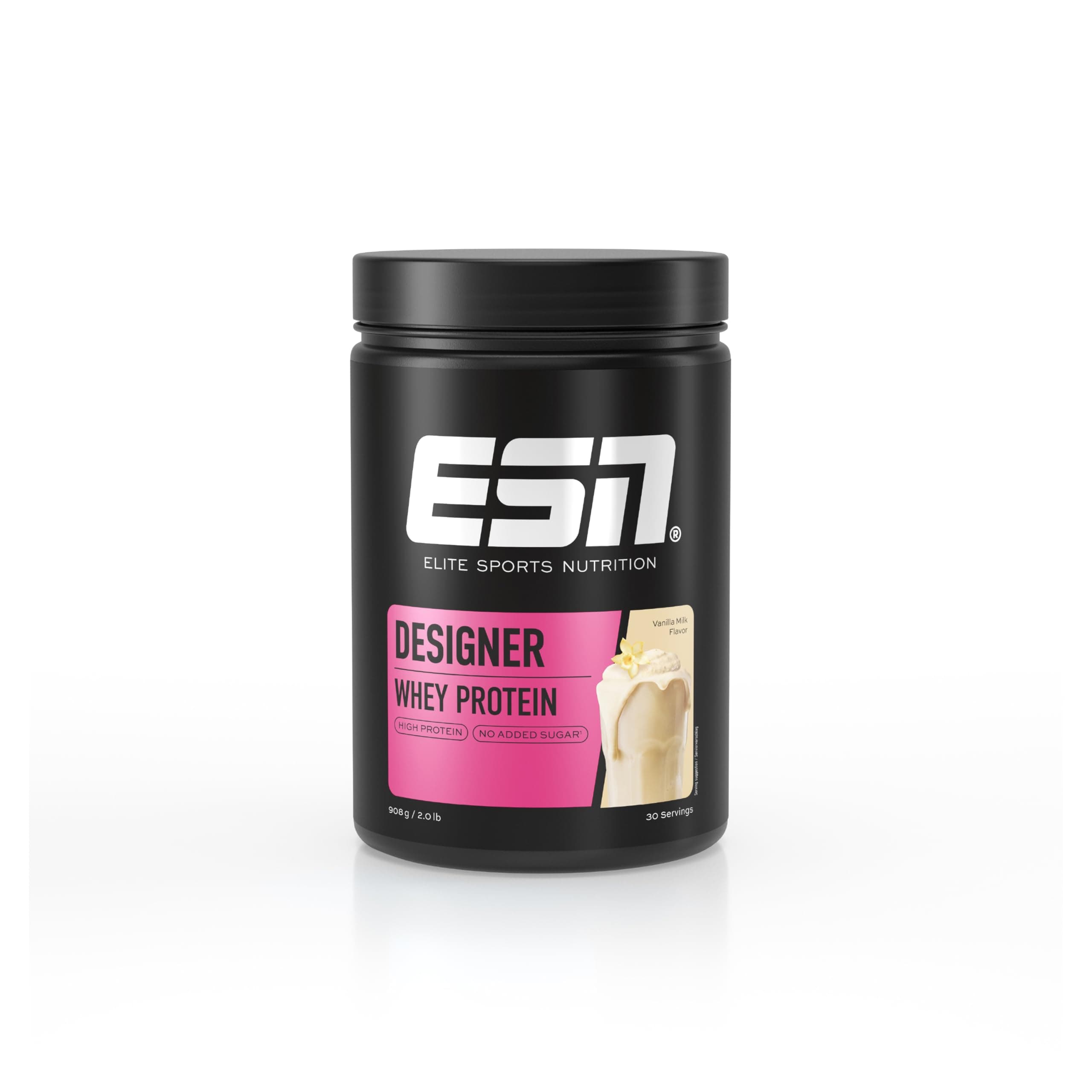ESN Designer Whey Protein Powder, Vanilla Milk, 908 g, 2 lbs, 30 Servings - Muscle Building and Recovery Powder Made in Germany, Laboratory Tested
