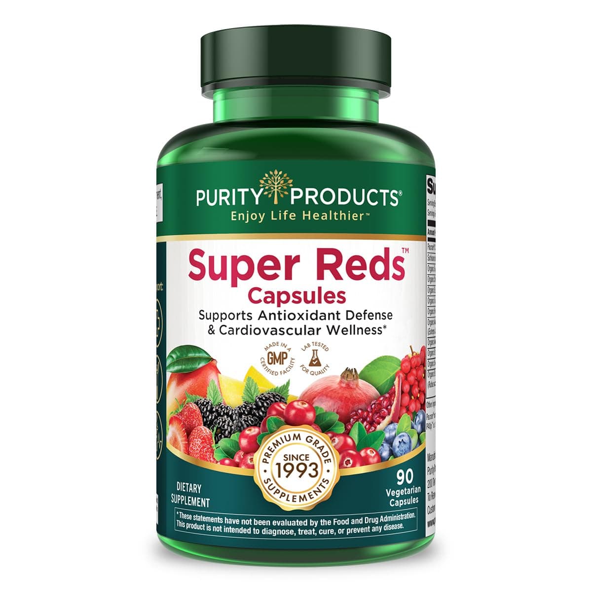 Purity Products Super Reds Capsules Formula (20+ Organic Super Fruits and Berries) Certified Organic Phytonutrients - 90 Capsules