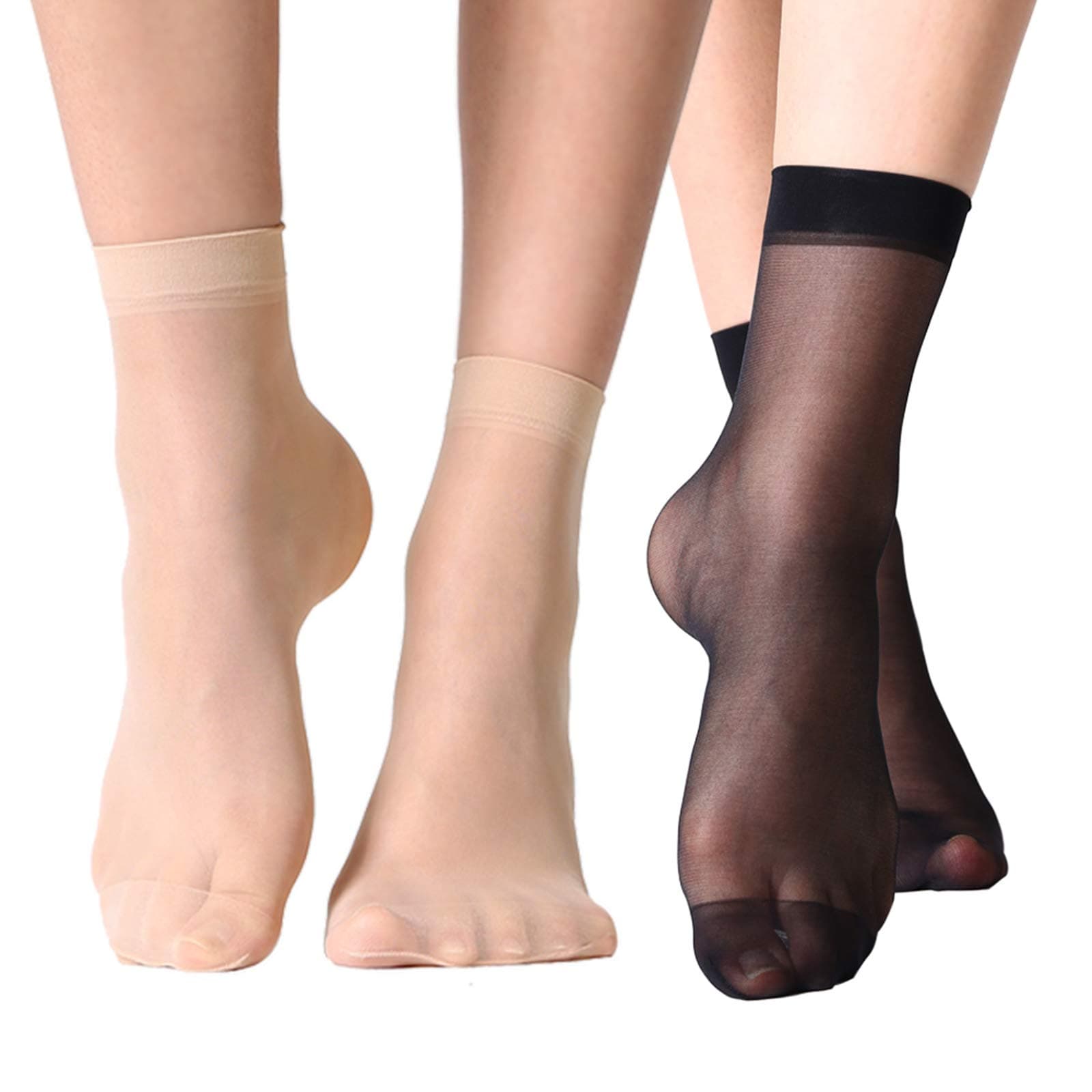 MANZI 12 Pairs Women's Ankle High Sheer Socks, 6 Pairs Black,6 Pairs Nude, One size
